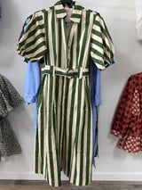Green & Cream Striped Belted Midi Dress