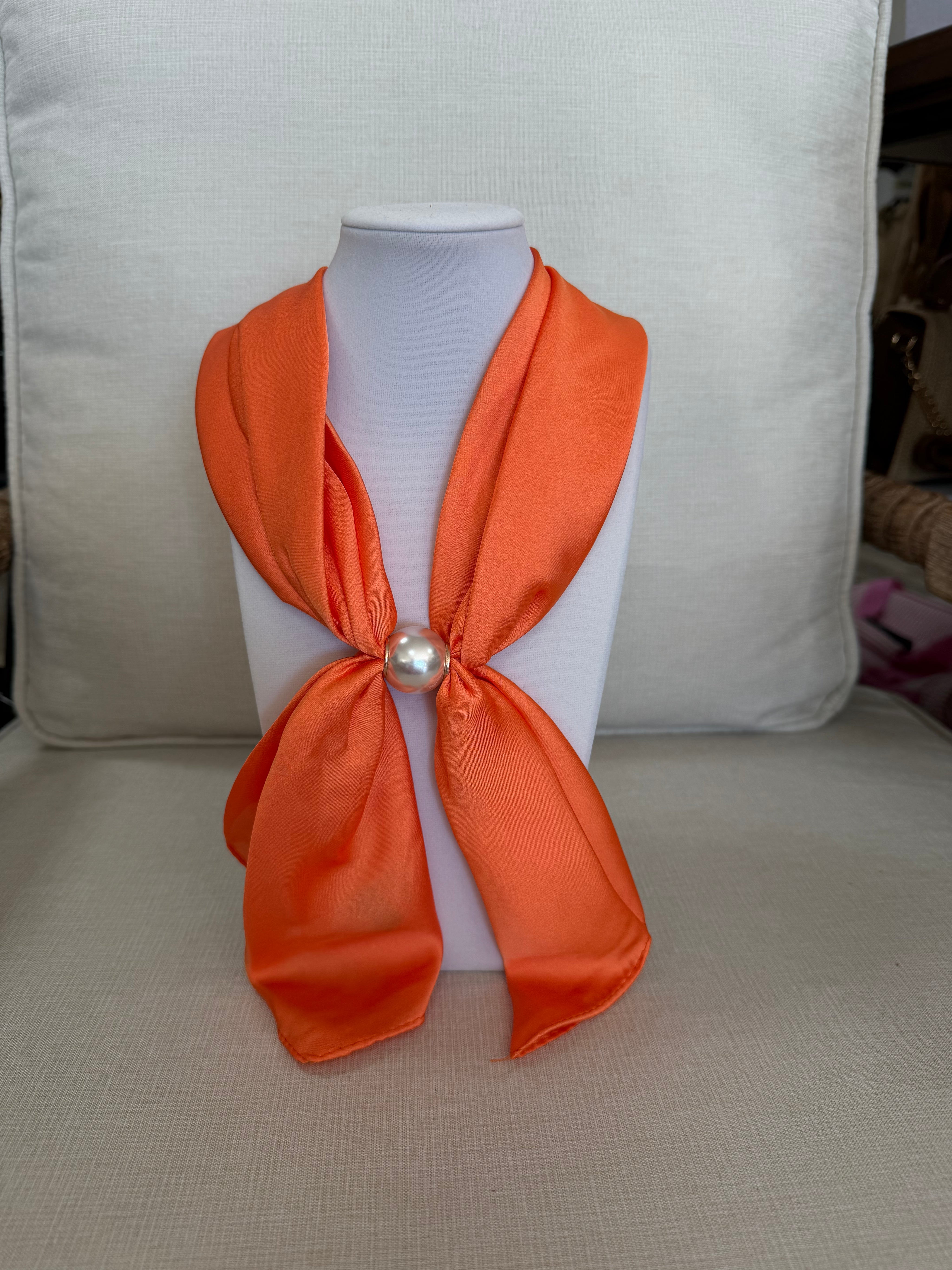Accented Magnetic Pearl Orange Scarf Necklace