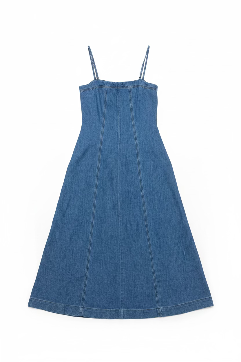 Washed denim spaghetti strap maxi dress