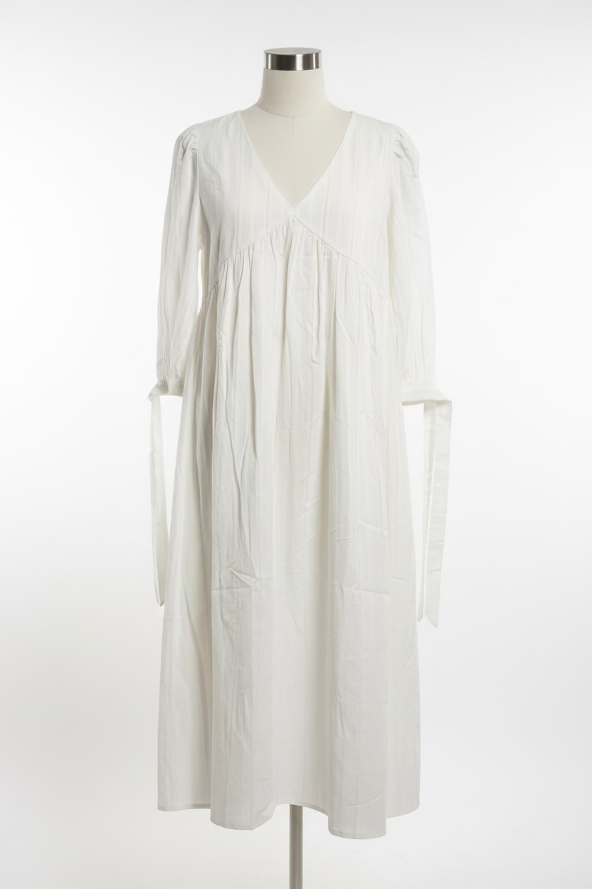Cotton sleeve tie midi dress