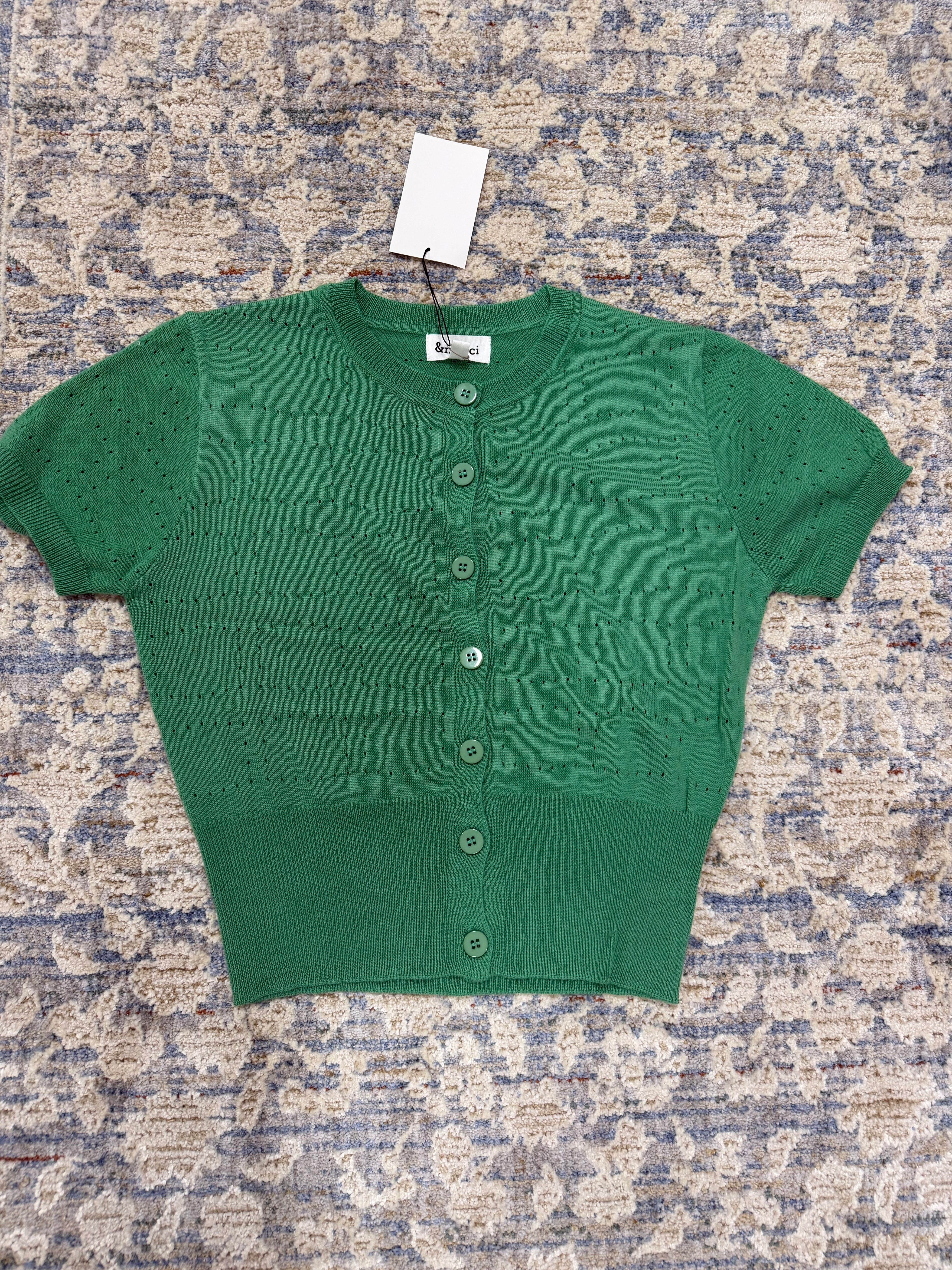 Button down lightweight sweater short sleeve