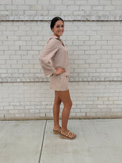 Brown/Cream stripe shorts set