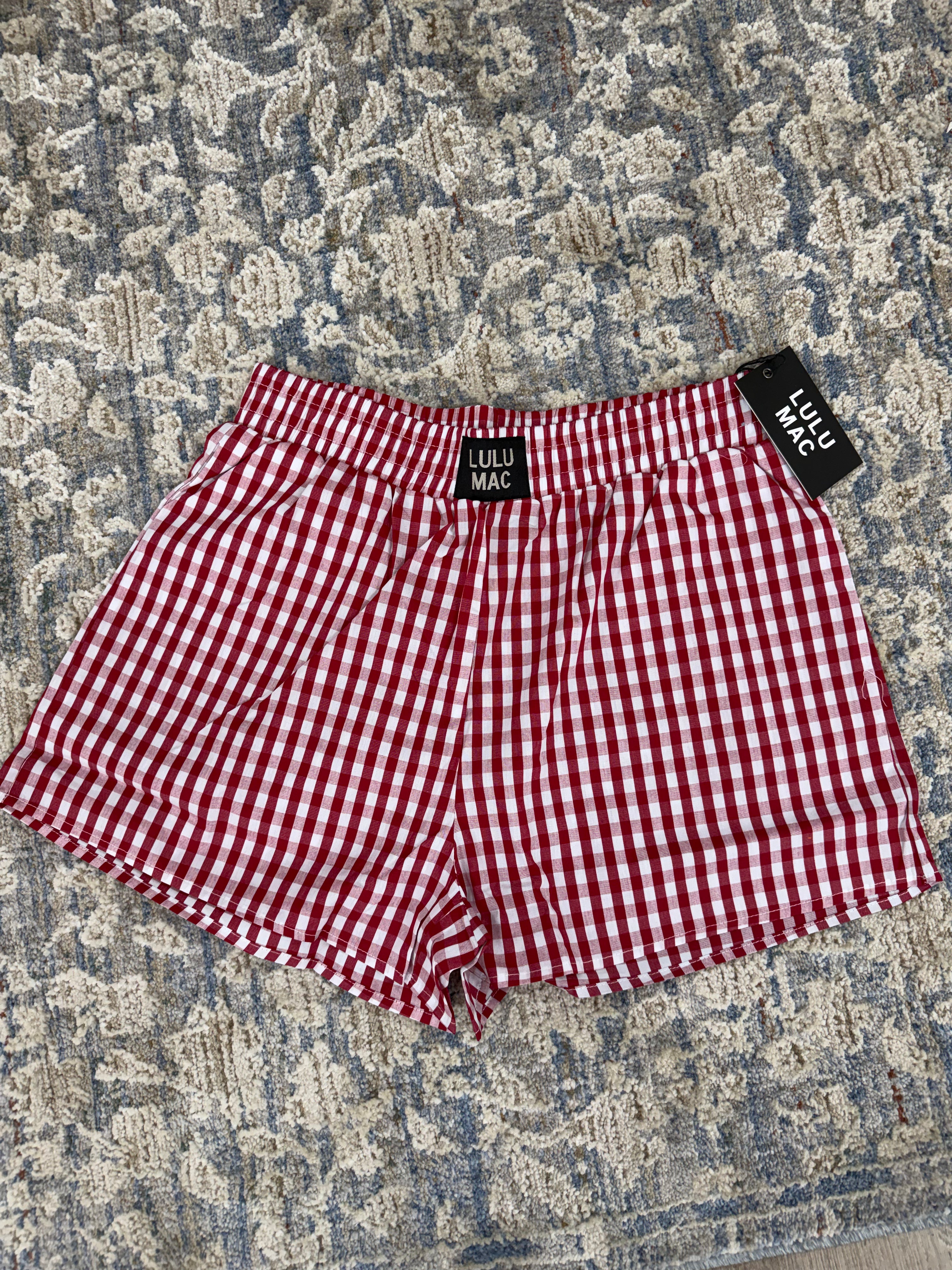 Lulu Mac red gingham boxer shorts