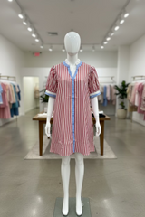 Red/white stripe mini dress with blue trim