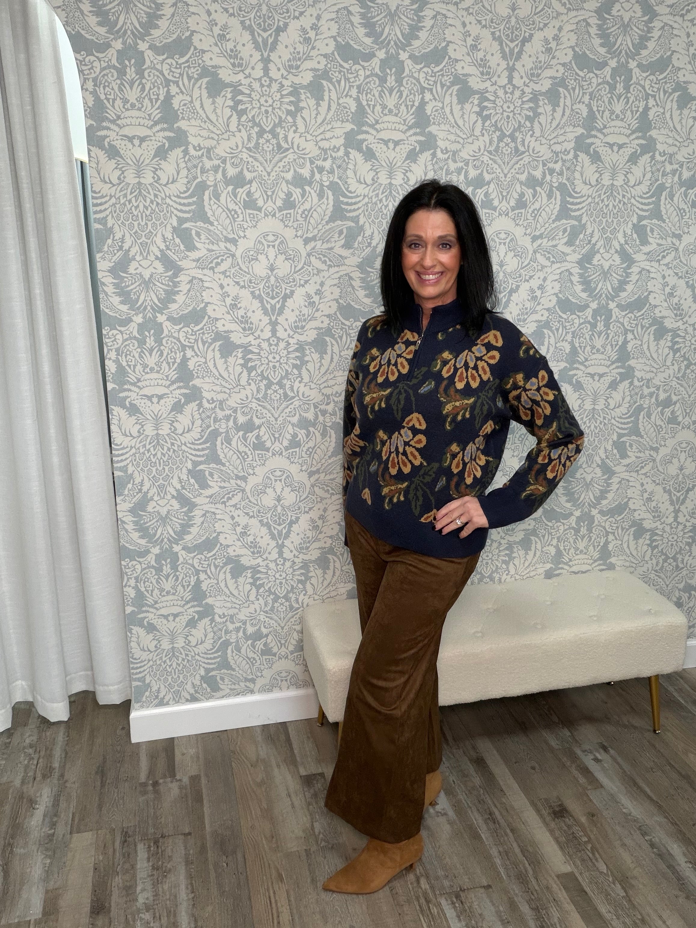 Faux Suede High Waist Wide Crop Pants