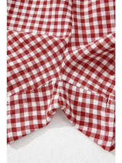 Gingham Print Shorts High Waist Elastic Casual Summer
