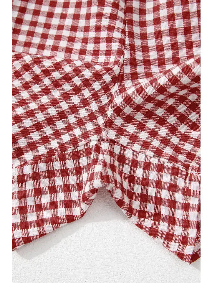 Gingham Print Shorts High Waist Elastic Casual Summer